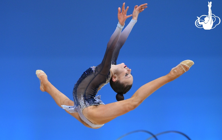 Arina Kovshova during an exercise with a ball