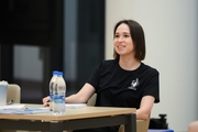 Coach Olga Minigalina during Arina Tkachuk's training session