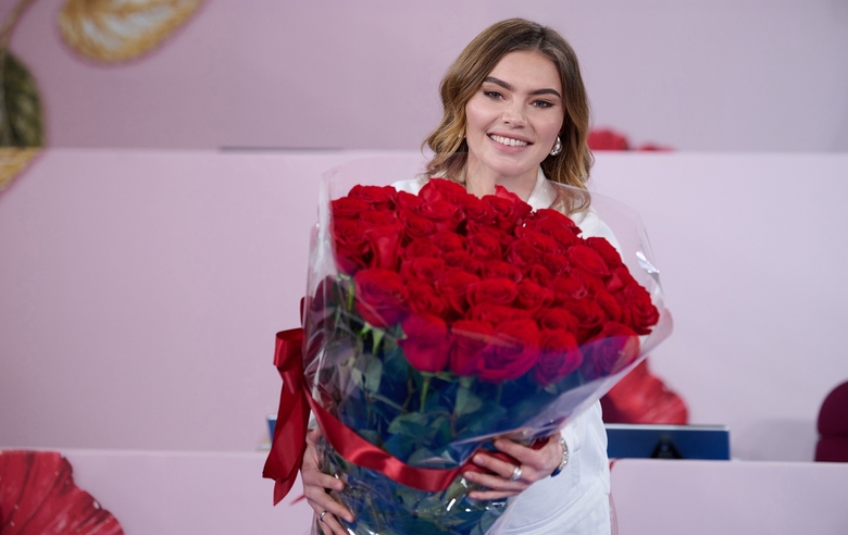 May 14, 2026. Olympic champion Alina Kabaeva with a bouquet from the Academy team in honor of her recent birthday