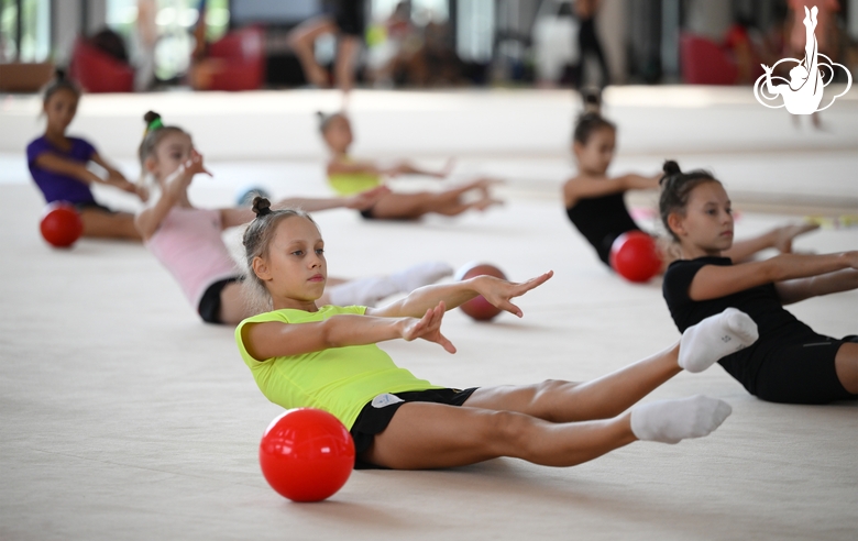 Gymnasts during practice at the training camp in the Academy