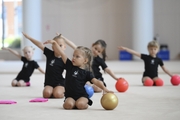 Young gymnasts during training