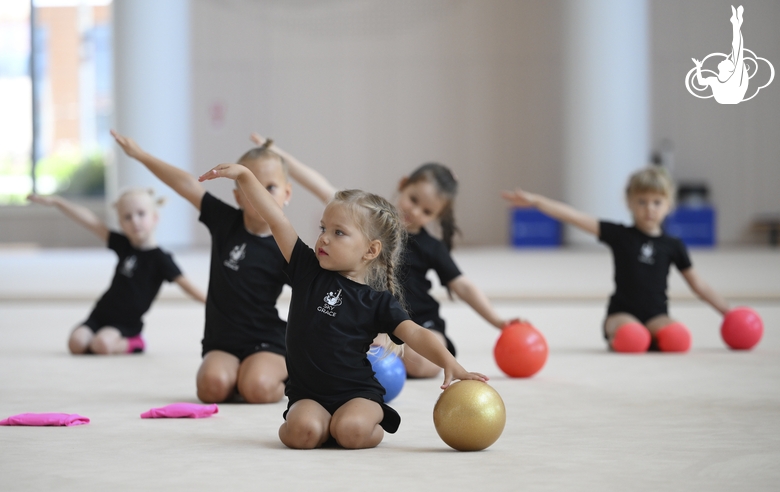 Young gymnasts during training