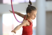 A gymnast during the hoop exercise