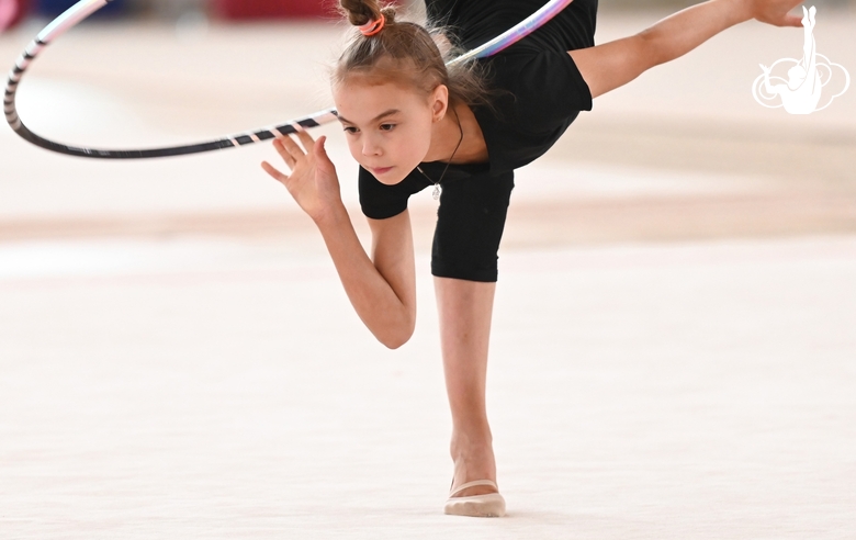 Elvira Belyaeva does a hoop exercise