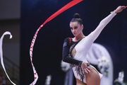 Alina Harnasko (Belarus) during an exercise with a ribbon at the EVGENIYA CUP tournament