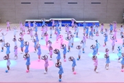 Young gymnasts performing at the opening ceremony of the all-Russian Sky Grace Cup competition