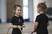 Young gymnasts during training