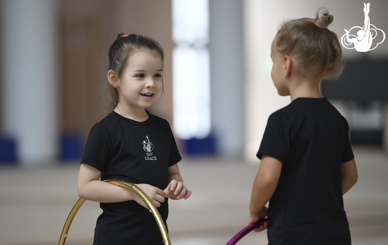 Young gymnasts during training