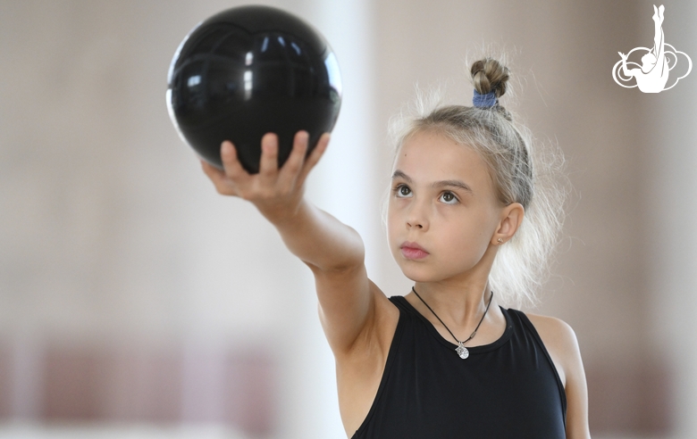 Elvira Belyaeva during an exercise with a ball