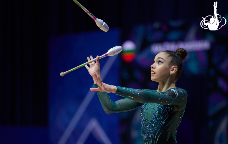 Anastasia Kaleva during an exercise with clubs