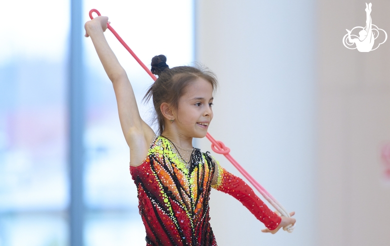 Sabina Samatova during an exercise with a jump rope during a control training session