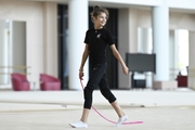 Karolina Tarasova during an exercise with a rope at a training session