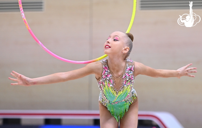 Gymnast during an exercise with a hoop