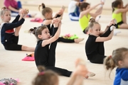 Gymnasts during the stretching at training