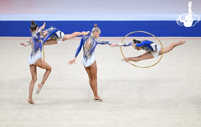 Academy group exercise gymnasts during the hoops exercise
