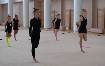 A training session of Academy students and the national team gymnasts with Honored Coach of Russia Vera Shtelbaums