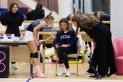 Olympic champion Alina Kabaeva and Yana Zaikina during a training session at the Academy