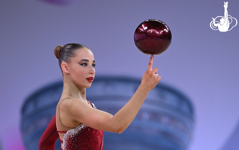 Vladislava Sharonova during an exercise with a ball