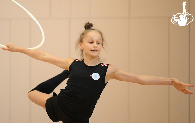 Yana Zaikina during an exercise with the hoop