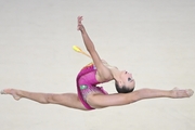 Diana Chugunikhina during an exercise with clubs