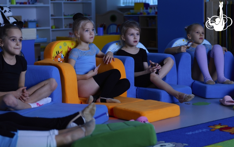 Young gymnasts in class