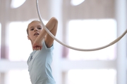 A gymnast during the hoop exercise