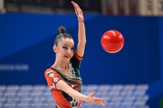 Gymnast during an exercise with a ball