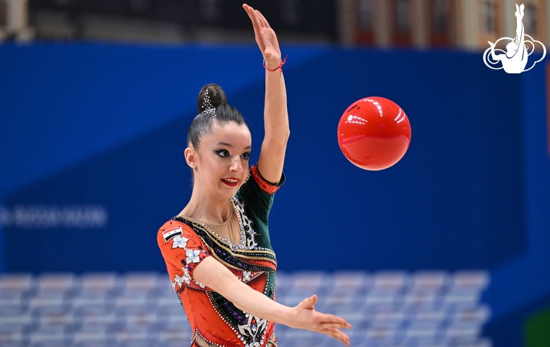 Gymnast during an exercise with a ball