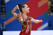 Mariia Borisova during the exercise with clubs