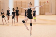 Kristina Voitenko during an exercise with clubs during preparation training for the BRICS Games