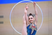 Gymnast during an exercise with a hoop