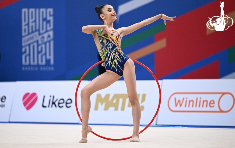 Gymnast during an exercise with a hoop