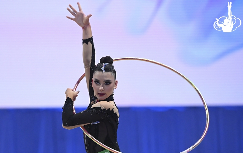 Lala Kramarenko during an exercise with a hoop