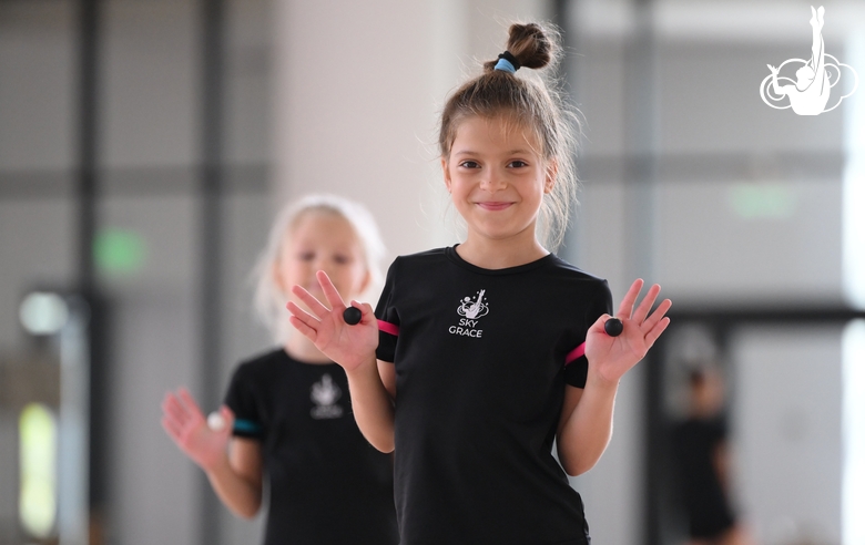 Young gymnasts during a training session