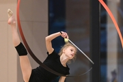 Kristina Voitenko during an exercise with a ribbon