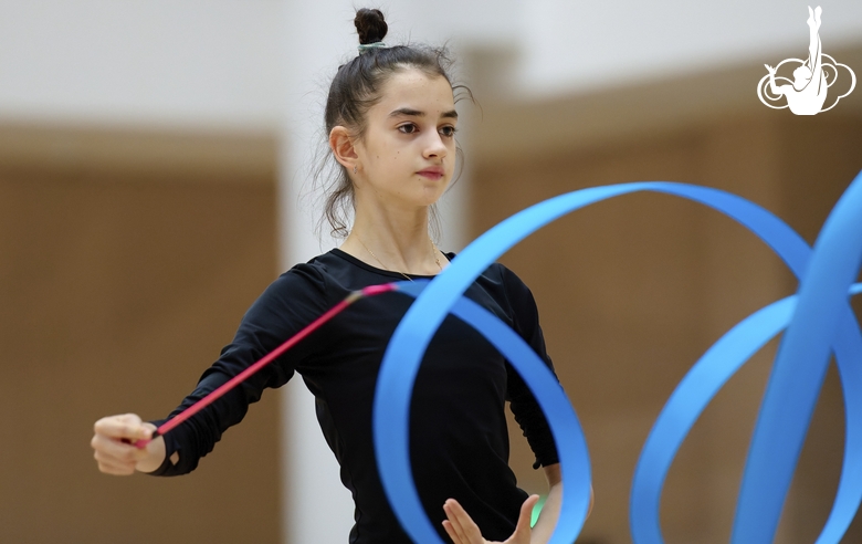 Anna Vakulenko during an exercise with a ribbon