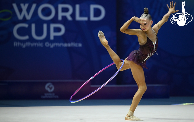 Eva Kononova during an exercise with hoop