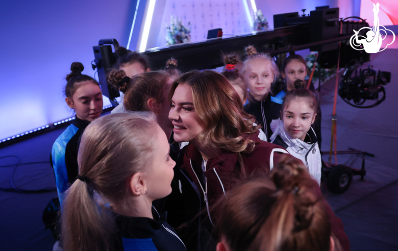November 11, 2025. Olympic champion Alina Kabaeva and Academy gymnasts before the start of the Sky Grace Cup International Tournament and Beijing Top Open 2025