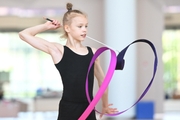 Kristina Voitenko during an exercise with a ribbon during preparation training for the BRICS Games