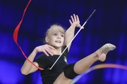 Kristina Voitenko during an exercise with a ribbon at floor testing