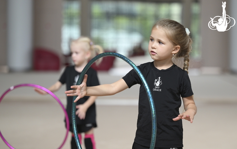 Young gymnasts during training