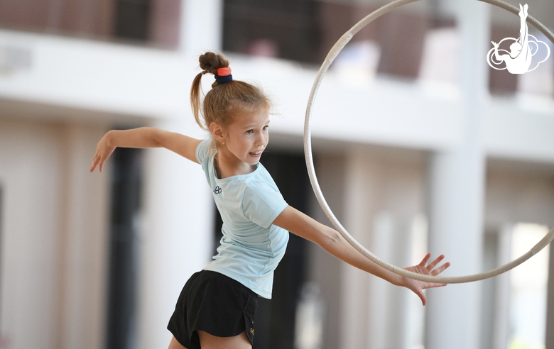 A gymnast during the hoop exercise