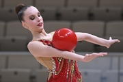 Gymnast during an exercise with a ball