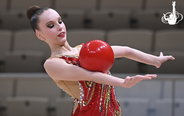 Gymnast during an exercise with a ball