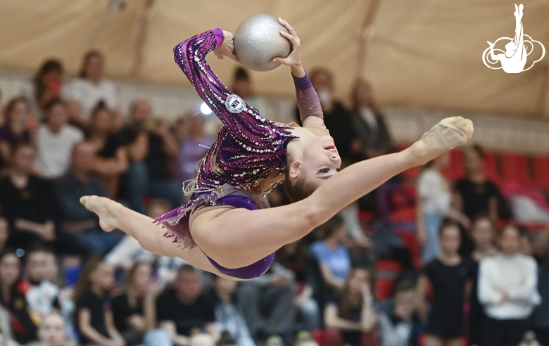 Gymnast during an exercise with a ball