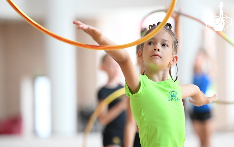 A gymnast during practice at the training camp in the Academy