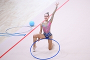 Gymnast during an exercise with a hoop