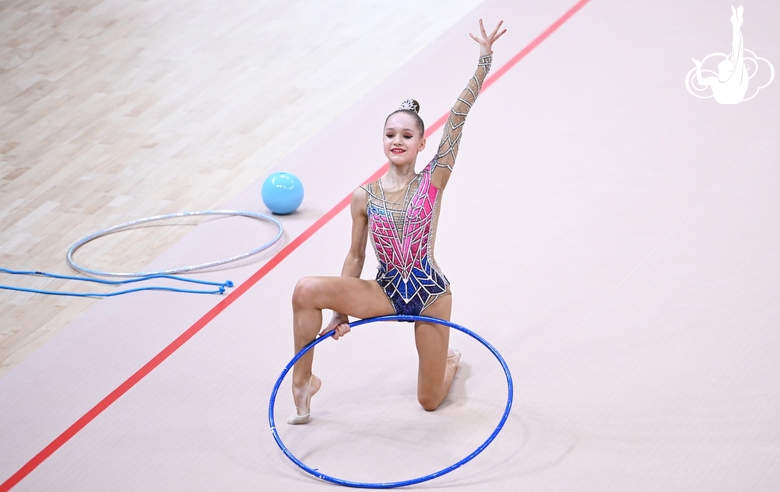 Gymnast during an exercise with a hoop