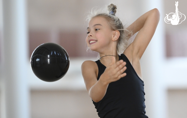 Elvira Belyaeva during an exercise with a ball