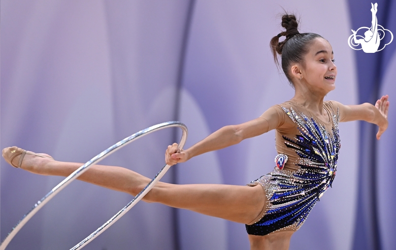 Eva Chugunova during an exercise with a hoop at the control training session